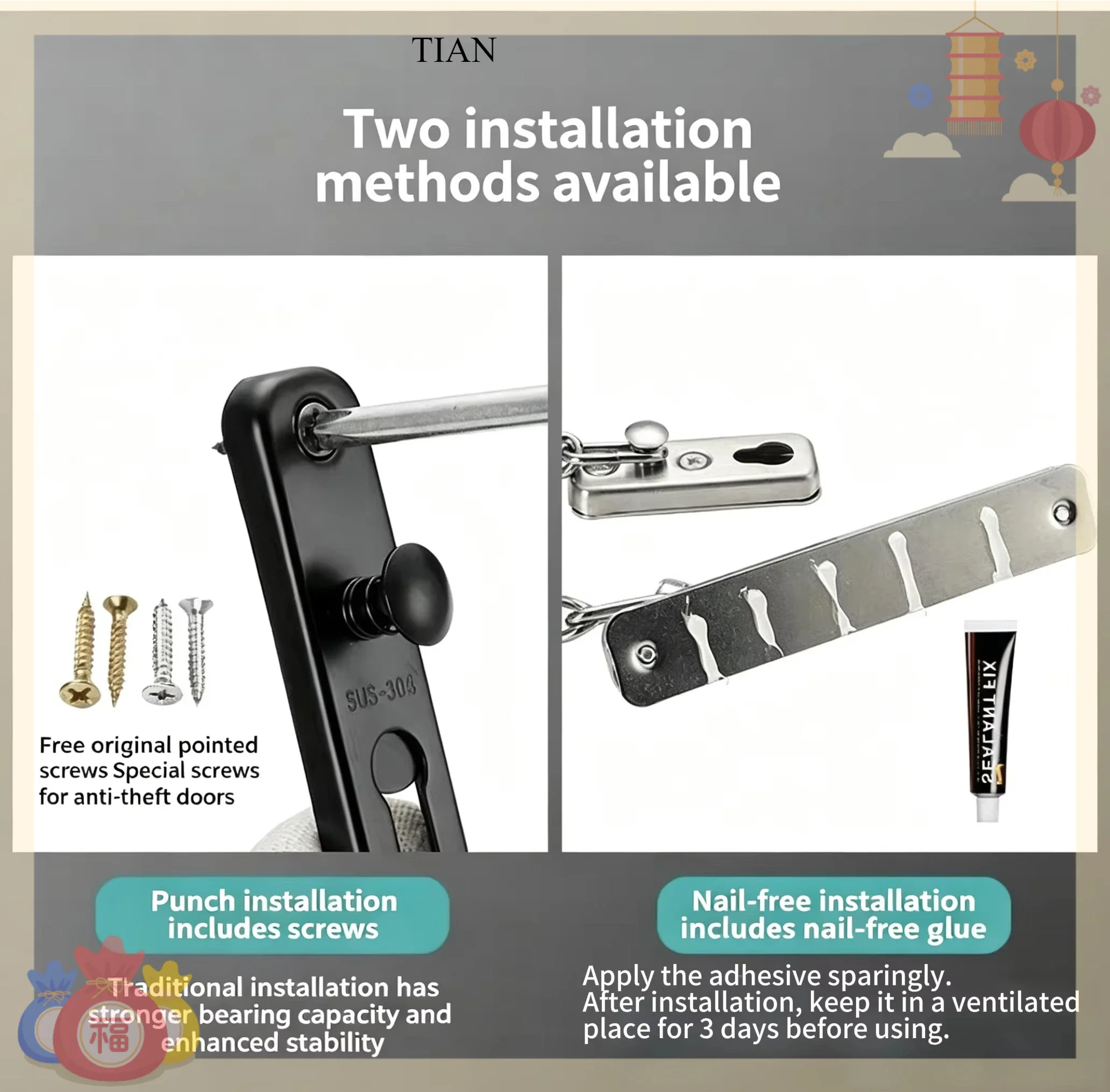 Security Chain Door - TIAN Serratura di Sicurezza per Porta